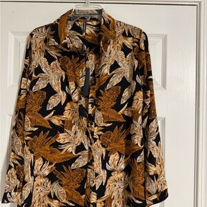 Black and Brown Leaf Print beach  Shirt